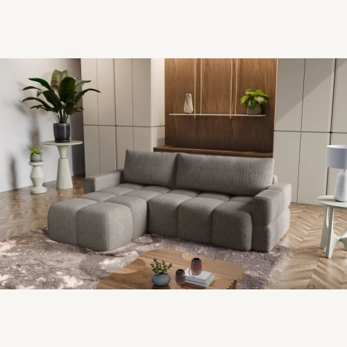 Fumo Komfortowa sofa narożna pikowana Tkanina Onega 22